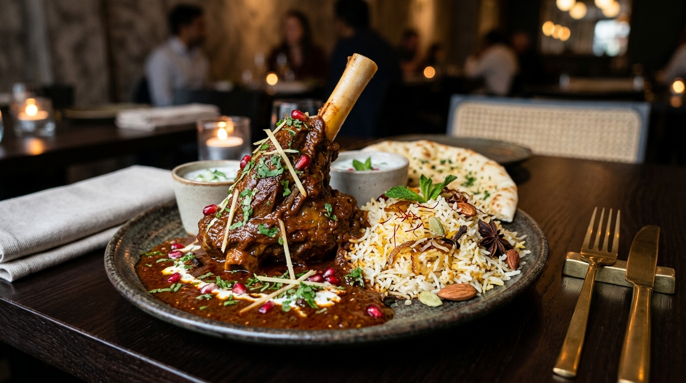 24-Hour Spiced Lamb Shank Rogan Josh & Biryani